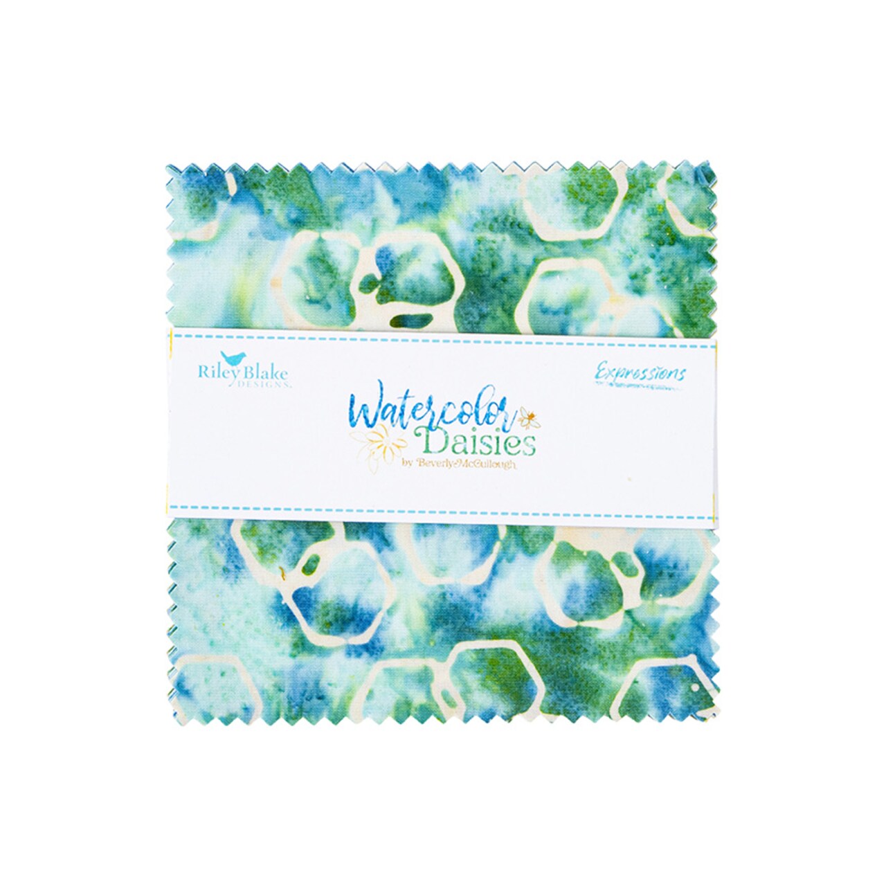 Expressions Batiks 5" Square Pack (Charm Pack / 5" Stacker) in Watercolor Daisies by Beverly McCullough for Riley Blake (5-23246-42)